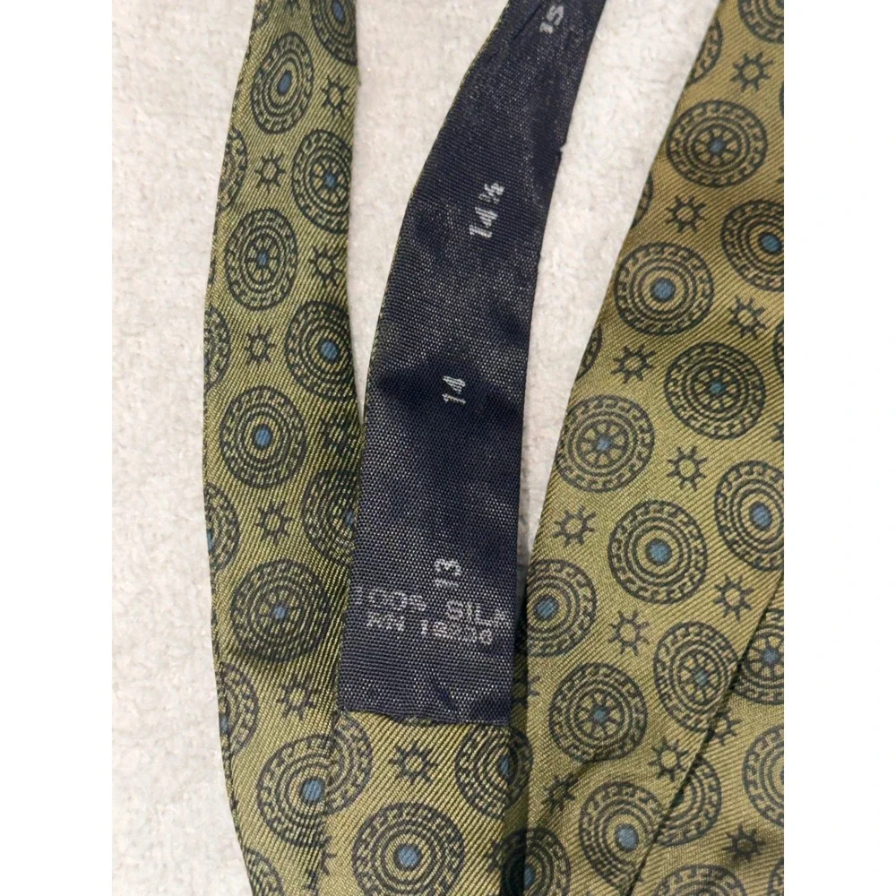 Vintage Olive Green Navy Blue Medallion 100% Silk Self Tie Bow Tie Adjustable